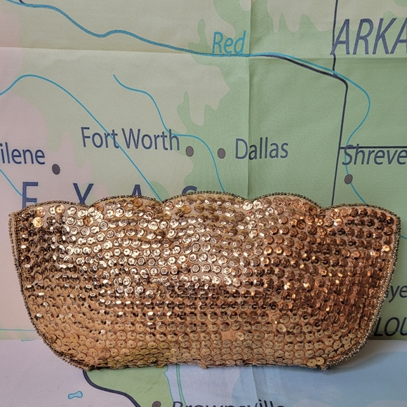 Vintage 1950s Gold Sequin Clutch Bag Purse - Picture 3 of 12
